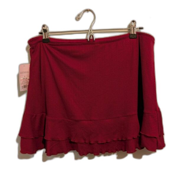 Women's Tiered Mini Skirt -Wild Fable- Burgundy Size L - Picture 2 of 4